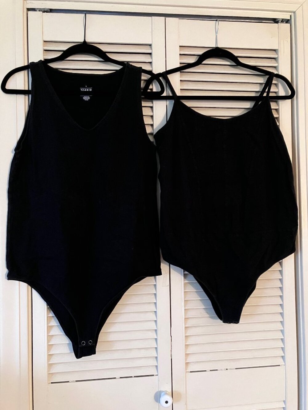 2 Torrid Size 1 (14-16) Black Bodysuits, a Tank Top Style and a Camisole Style